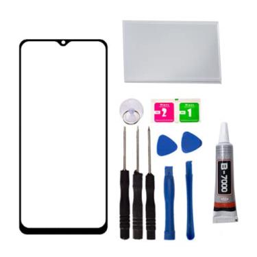 Imagem de Tela de proteção de lente de vidro frontal externa de reparo de substituição para Samsung A14 5G SM-A146 / A22 5G com ferramenta de fita OCA (sem toque LCD e digitalizador)