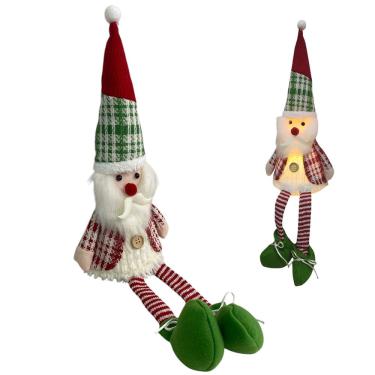 Imagem de Papai Noel Sentado Natal Natalino Acende Luz Pernas Moles Iluminado Decoraçao Fim de Ano Festa Enfeite Mesa Estante Casa Trabalho Evento