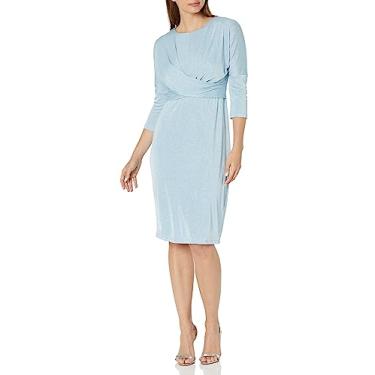 Imagem de London Times Vestido feminino plus size manga 3/4 com cintura cruzada, Azul claro, 40