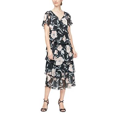 Imagem de S.L. Fashions Vestido feminino longo com decote em V e babados em camadas, Preto, rosa claro, 42