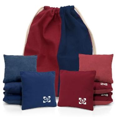 Imagem de Bolsas de cornhole profissionais - Conjunto de 8 sacos de feijão aprimorados em dois lados regulamentares para jogo profissional de milho - 4 borgonhas e 4 azul marinho