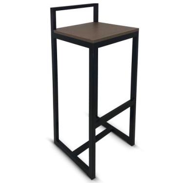 Imagem de Banqueta Banco Alto Londres Com Encosto Industrial Cozinha Preto e Vil