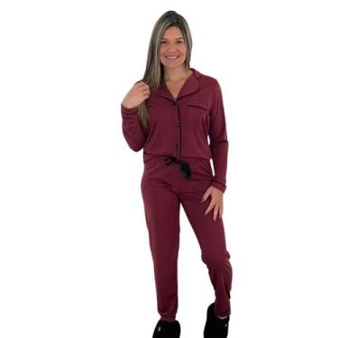 Imagem de Pijama Americano Adulto Feminino Aberto Longo Inverno Manga Longa C/Bo