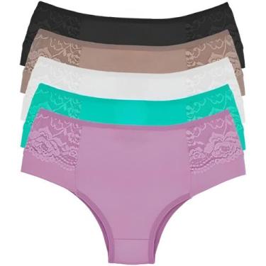 Imagem de kit 5 calcinha calçola senhora cós alto PLUS SIZE lateral larga com de