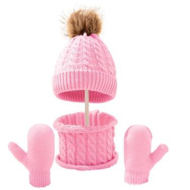 Imagem de Kit inverno bebê rn touca cachecol luva gorro de lã infantil - Beanie,