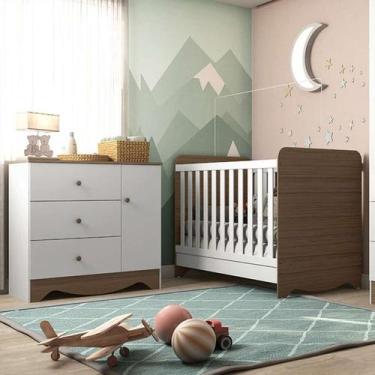 Imagem de Berço Minicama Americano com Cômoda Infantil Ben 1 PT 3 GV Branco e Ca