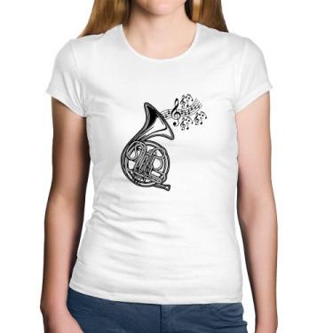 Imagem de Baby Look Algodão Trompa Notas Musicais - Foca na Moda, Branco, P