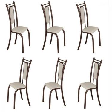 Imagem de Conjunto Com 6 Cadeiras Paris Marrom Assento Creme Teixeira Marrom Com