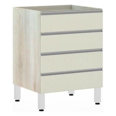 Imagem de Balcão Sem Tampo Gaveteiro 60cm Lis Legno Crem e Kashmir - LUCIANE