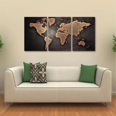 Imagem de Quadro Decorativo Mapa Mundi Interiores Em Tecido 3 Peças 1R - Wall Fr