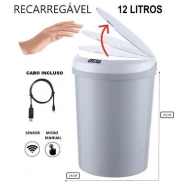 Imagem de Lixeira Automática Redonda 12 Litros com Sensor Cinza - Globalmix