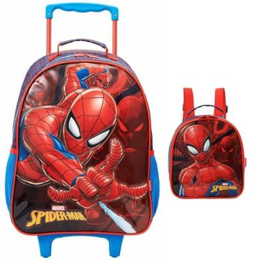 Imagem de Kit Mochila Escolar Homem Aranha Rodinha Tam G Com Lancheira