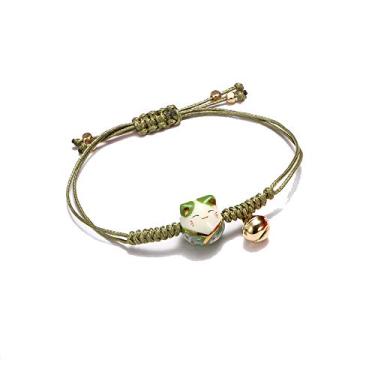 Imagem de Rockyu Pulseira feminina de cerâmica Maneki Neko Bell Good Luck com cordão trançado ajustável feito à mão, amuleto da amizade, presente de ano de vida em várias cores, Corda de cerâmica de aço