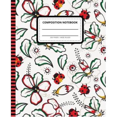 Imagem de Composition Notebook: 7.5 x 9.25 inch / 200 Pages (100 sheets) / Wide Ruled Paper For Writing - Homework - Notes - Doodles - Homeschool/Back to ... Red Ladybug in Abstract Flower Garden Pattern