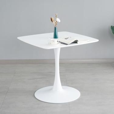 Imagem de Mesa de jantar moderna de meados do século de 80 cm, mesa moderna com base de pedestal para espaços pequenos, mesa de centro para sala de jantar, cozinha branca tamanho único