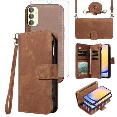 Imagem de Asuwish Capa de telefone para Samsung Galaxy A25 5G/A24 4G/M34/F34 /F34 carteira magnética destacável com protetor de tela de vidro temperado cordão transversal suporte para cartão A 25 25A 24A LTE