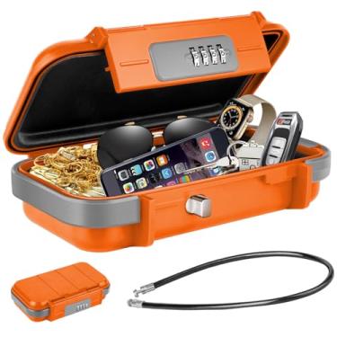 Imagem de HUANLANG Cofre portátil com cadeado de combinação, mini caixa segura para viagem na praia, à prova d'água, pequena caixa trancável com combinação de corda de fio removível cofre para dormitório, viagem, praia, hotel, carro, casa, escritório