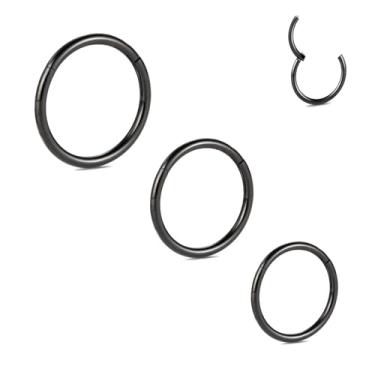 Imagem de PEAKLINK Conjunto de 3 argolas de nariz de titânio 20G 18G 16G Anel de septo sem costura Clicker Ring Conch Helix Lobe Hoop Brinco Tragus Daith Rook Lip Belly Cartilage Sleeper Piercing Jewelry 6 mm a