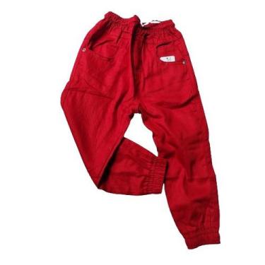 Imagem de Calça infantil Masculino Jogger Sarja - NoBrand, Vermelho, Vinho, 6