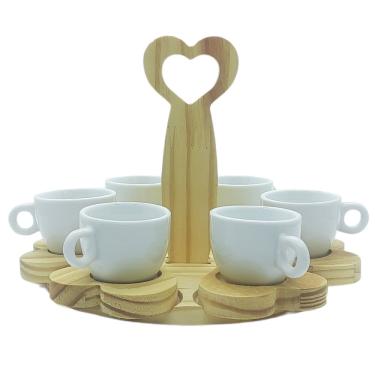Imagem de Jogo 6 xícaras café cônica 80ml - Suporte c/ Pires Removível