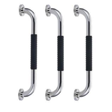 Imagem de Barra de Apoio Inox 60cm Suporte Antiderrapante Banheiro Box Kit 3 uni