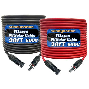 Imagem de WindyNation 10 Gauge 10 AWG Um par 7,6 metros Preto + 7,6 metros Vermelho Painel Solar Extensor Cabo Conectores Solares Fio