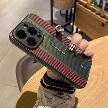 Imagem de VFDHN Capa de telefone com textura de fibra de carbono para iPhone 12 13 14 15 16Pro Max, capa de telefone de cor gradiente para IPHON 14 Pro 15 16 Promax, vermelha, para iPhone 14