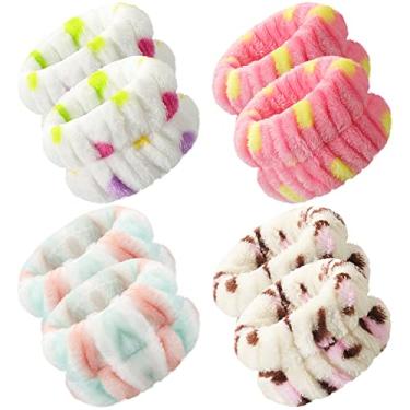 Imagem de Chuangdi 4 pares de pulseiras de microfibra para lavagem de rosto e pulso faixa de toalha de pulso elásticos absorventes de pulso para mulheres que evitam derramamento de líquido (bonito)