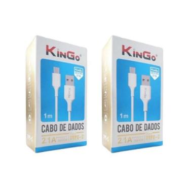 Imagem de Kit 2 Cabos USB-C Kingo Branco 1m 2.1A para Moto G7 Plus