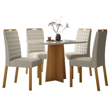 Imagem de Mesa De Jantar Anitta 90x90 Cm Com Vidro Ype Off White E 4 Cadeiras Mariana Ype Veludo...