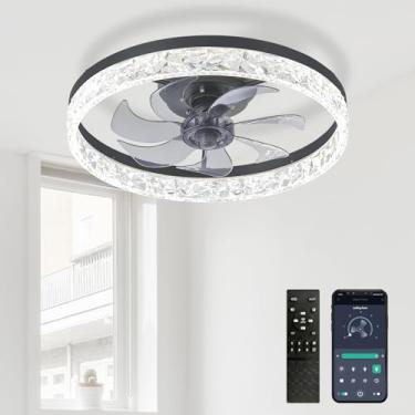 Imagem de SAMPHON Ventiladores De Teto De Cristal Com Luzes E Controle Remoto, Ventilador De Teto De Perfil Baixo Fandelier De 20 Pol. Com Luz, Luz De Ventilador Led Sem Lâminas De 3000-6500K, Ventilador De T