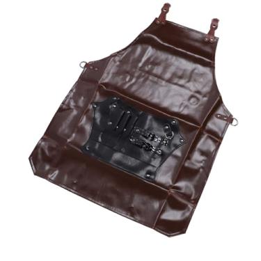 Imagem de Avental de barbeiro, avental de couro PU à prova d'água para cabeleireiro Avental ajustável com alça para o pescoço e cinto com vários bolsos Avental para salão de beleza