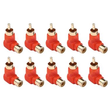 Imagem de 10 peças RCA adaptadores de plugue conector de ângulo reto 90 graus cotovelo macho para fêmea M/F adaptadores para cabo RCA amplificador de DVD