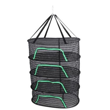 Imagem de Rack de secagem de malha dobrável penduramento secar malha com zíperes desidratador de alimentos de poliéster respirável para peixe vegetais frutas ervas e pétalas para (4 Tier)