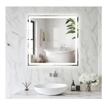 Imagem de Espelho jateado quadrado iluminado com led frio e touch 60x60cm - Wood