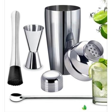 Imagem de Kit Caipirinha Bartender Inox Coqueteleira 500ml 4 peças - Socador - Dosador Drinks Colher Premium