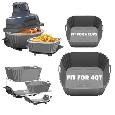 Imagem de 2 peças de forros de silicone para fritadeira Ninja Crispi FN101GY/FN101SG/FN101ST, grande para 4 litros e pequeno para recipiente de 6 xícaras, reutilizável, antiaderente, acessórios para sistema de