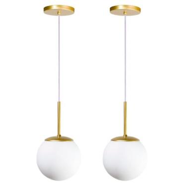 Imagem de Kit 2 Pendente Jabuticaba Dourado Globo Vidro + Led Quente - Iluminar 