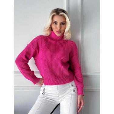 Imagem de Blusa Feminina Trico Gola Alta Tendência Inverno - Mil Merci, Rosa pin