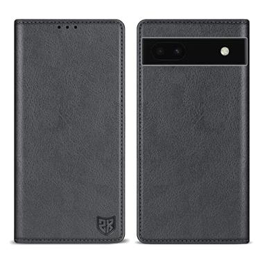 Imagem de ZZXX Capa carteira para Google Pixel 6a com [bloqueio de RFID] com compartimento para cartão, capa protetora dobrável de couro magnético forte para Google Pixel 6a (cinza-15,5 cm)