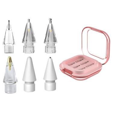 Imagem de Pacote com 6 pontas de substituição para Apple Pencil, ponta fina sem desgaste para Apple Pencil 2ª geração/1ª geração/USB C/Pencil Pro, pontas de lápis de metal com controle preciso com capa, para