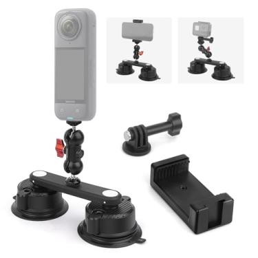 Imagem de Mechrig Suporte de ventosa para GoPro, suporte de câmera de carro na janela do carro, para-brisa rotação de 360° Suporte de ventosa dupla para DSLR, câmera leve, captação de veículos, vlogging,