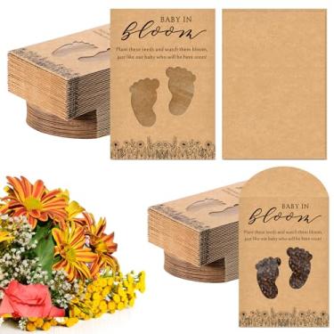 Imagem de Fumete Pacote com 50 pacotes de sementes para chá de bebê em flor, envelopes kraft com janela transparente, organizador de sementes, bolsa de armazenamento para festa de revelação de gênero de