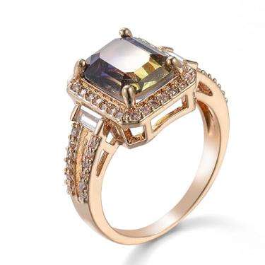 Imagem de Narica Anel feminino banhado a ouro amarelo com corte radiante, ametista criada, citrino, zircônia cúbica, cheia, declaração colorida, aliança de noivado para mãe, nº 6