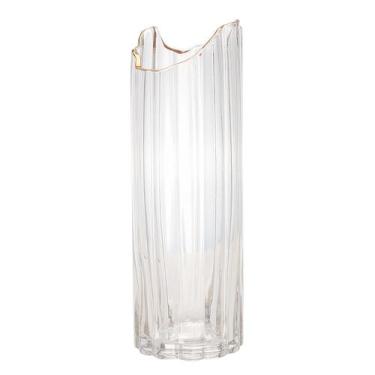 Imagem de Vaso de Vidro Transparente com Borda Dourada para Flores Arranjos Plan