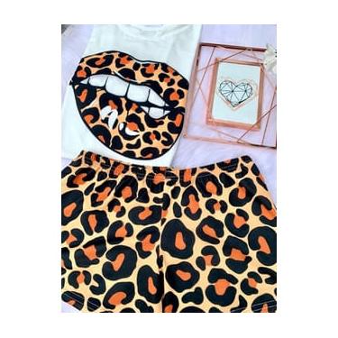 Imagem de Pijama Short/Baby Doll Manga Curta Feminino Estampado Personagens Oncinha
