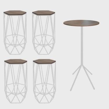 Imagem de Kit 4 Banquetas Liz + 1 Mesa Bistrô Nunno Industrial Ferro Branco mdf Rústico - Ahazzo...