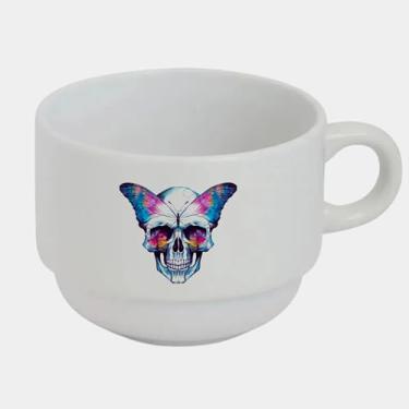 Imagem de Xícara Branca Bucks de Porcelana 180ml -CAVEIRA COLORIDA BORBOLETA