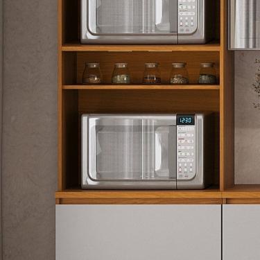 Imagem de Paneleiro 2 Portas 1 Gaveta Nicho para 2 Fornos 100% Mdf Lumina Itatiaia Cinamomo/Cinza