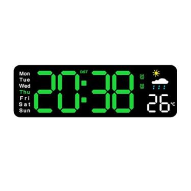 Imagem de JBNCRYGD Relógio de parede digital, despertador digital, relógio digital 12/24H com controle remoto, temporizador de academia de contagem regressiva com data, semana, temperatura, brilho ajustável, D